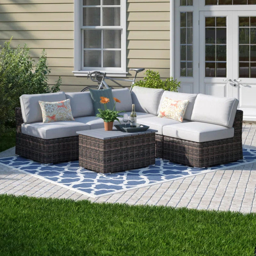 Wicker Sectional Sofa with Cushions and Table - Gray