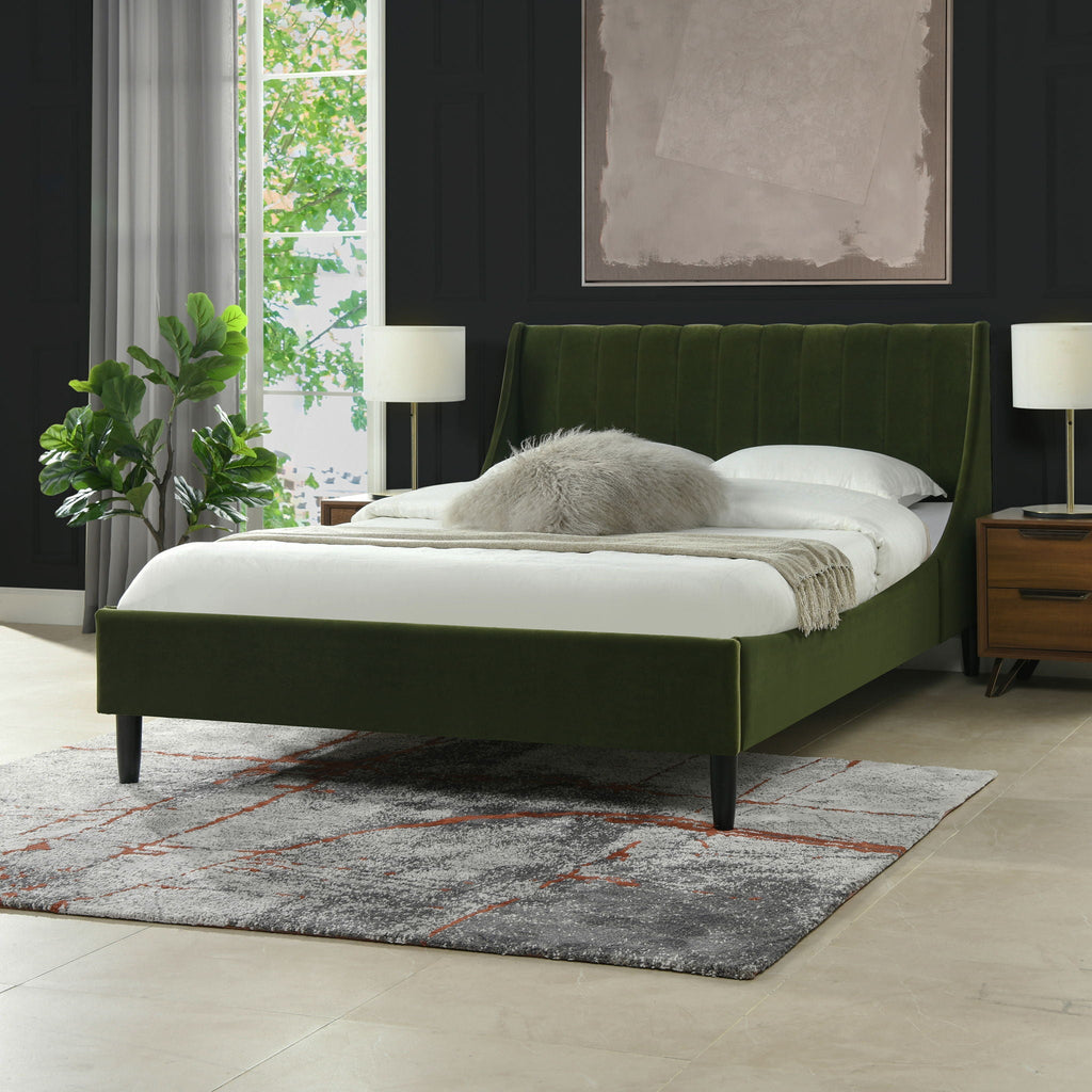 Vertical Tufted Modern Headboard Platform Bed Set with Upholstered Finish - Multiple Colors