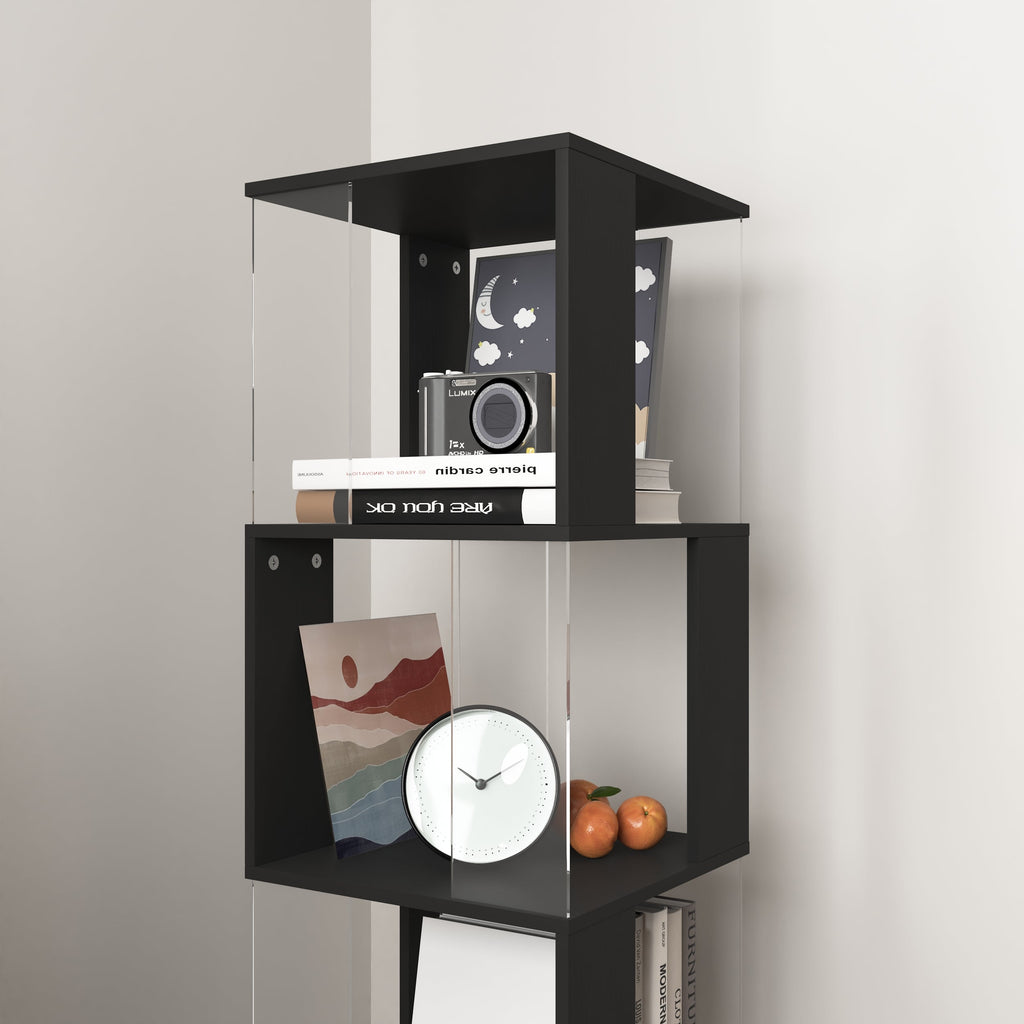 360° Rotating Bookshelf with Acrylic Plate - 5-Tier Display Shelf