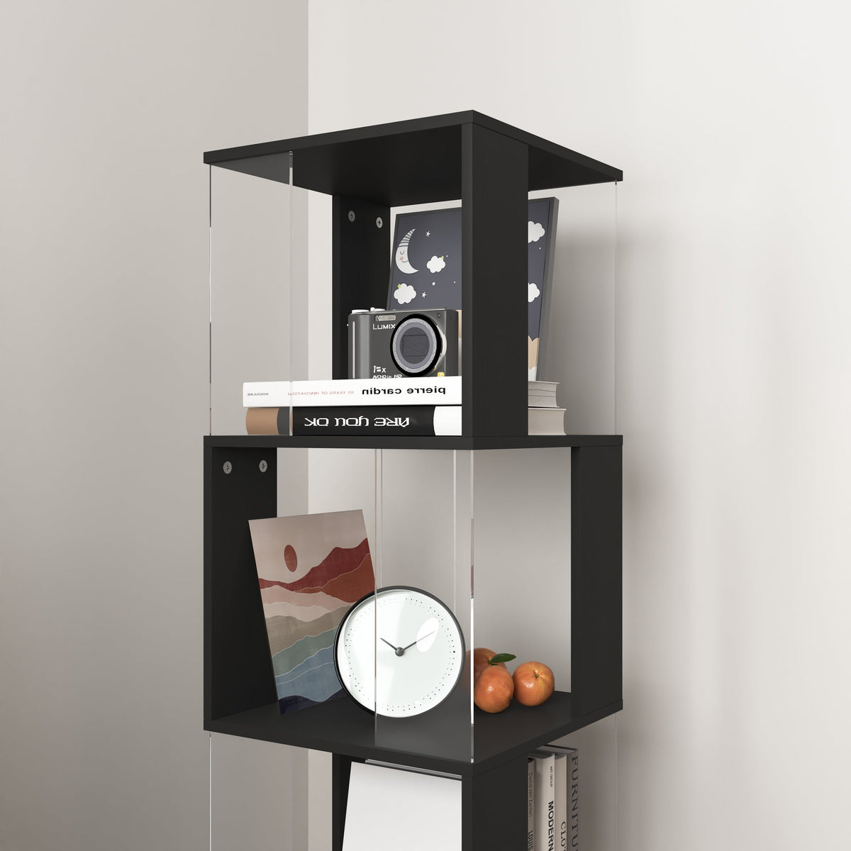 360° Rotating Bookshelf with Acrylic Plate - 5-Tier Display Shelf