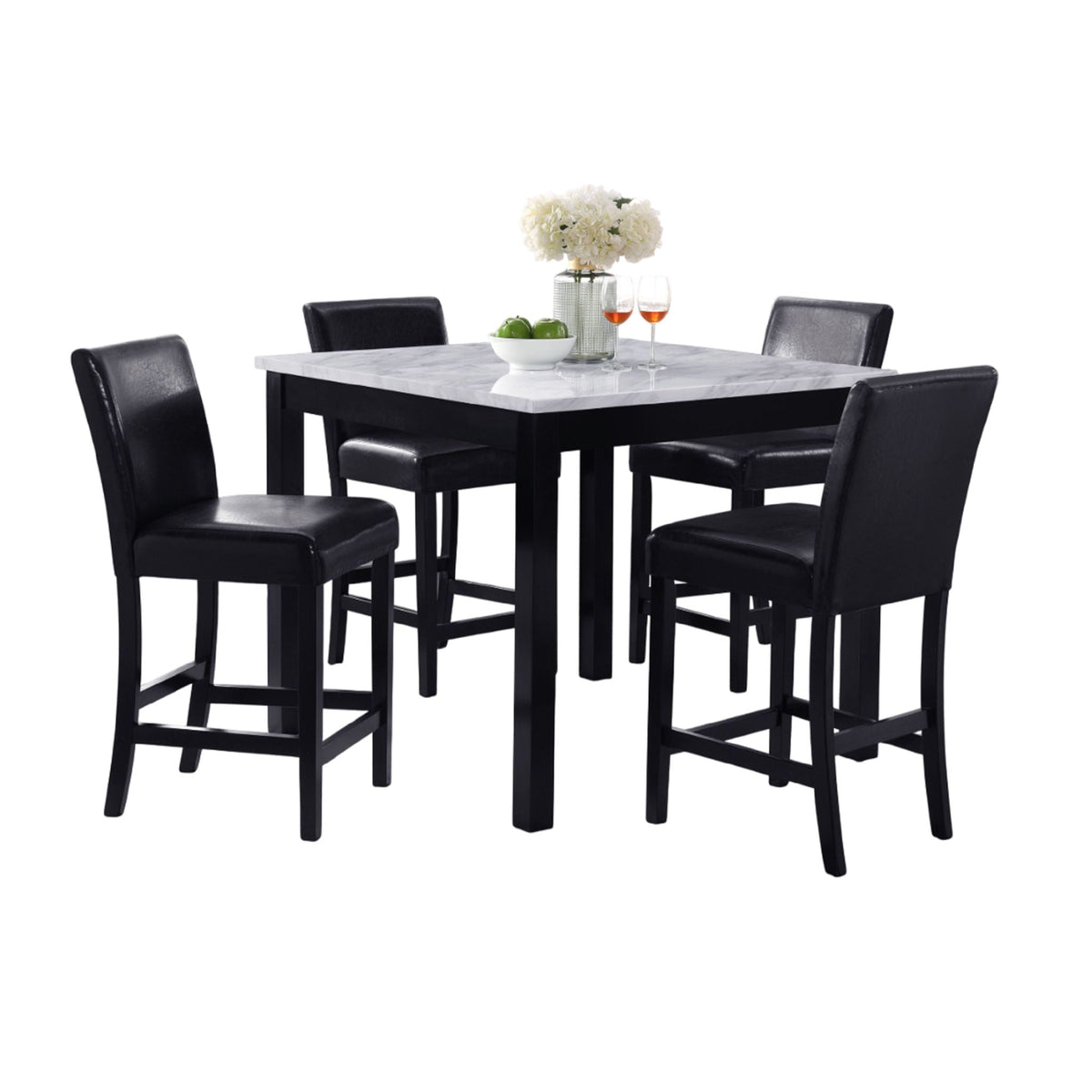 Modern 5 Piece Counter Height Dining Set with Tufted Nail Head Chairs - Black