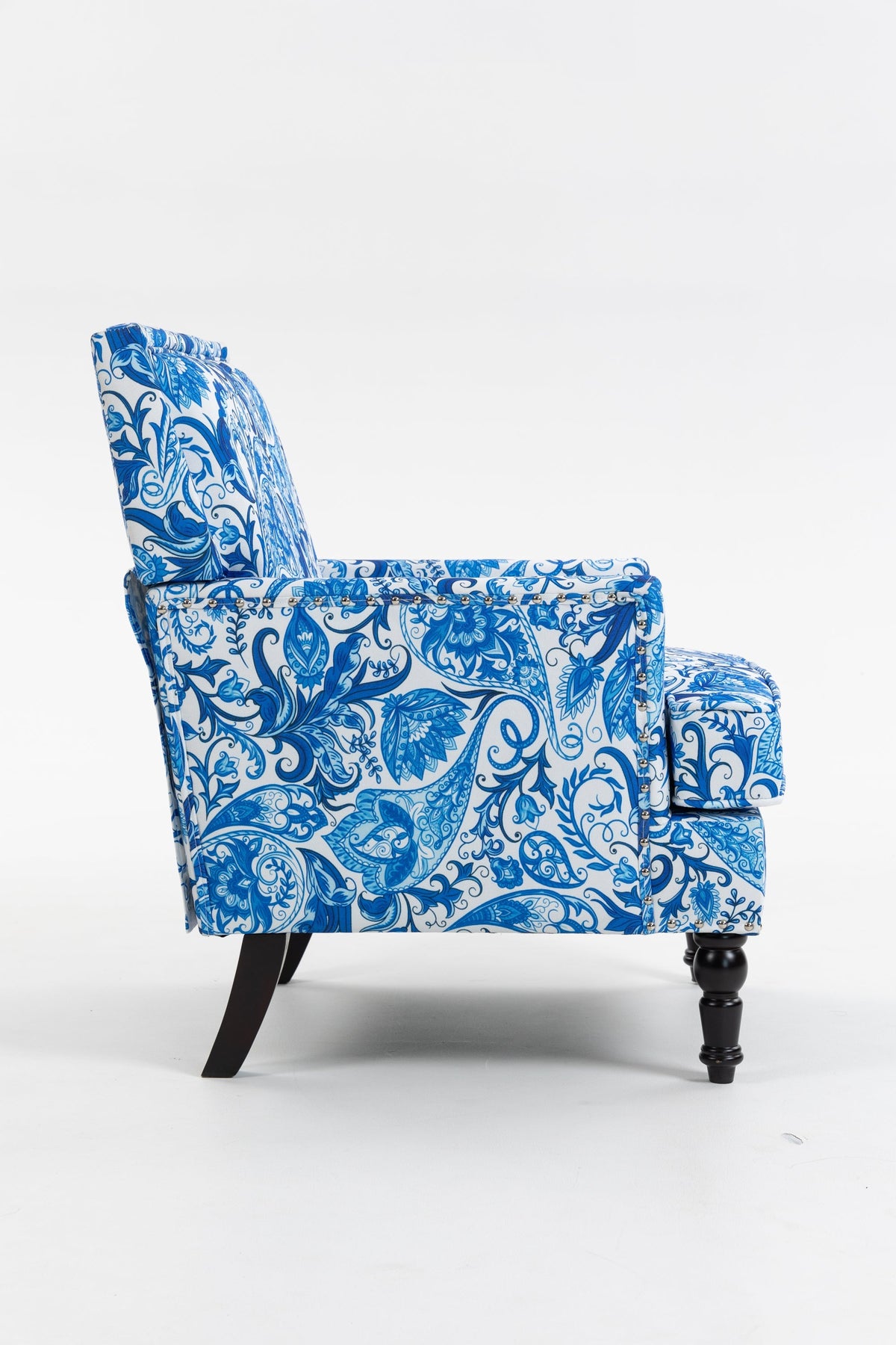 Upholstered Accent Chair with Blue and White Porcelain Print