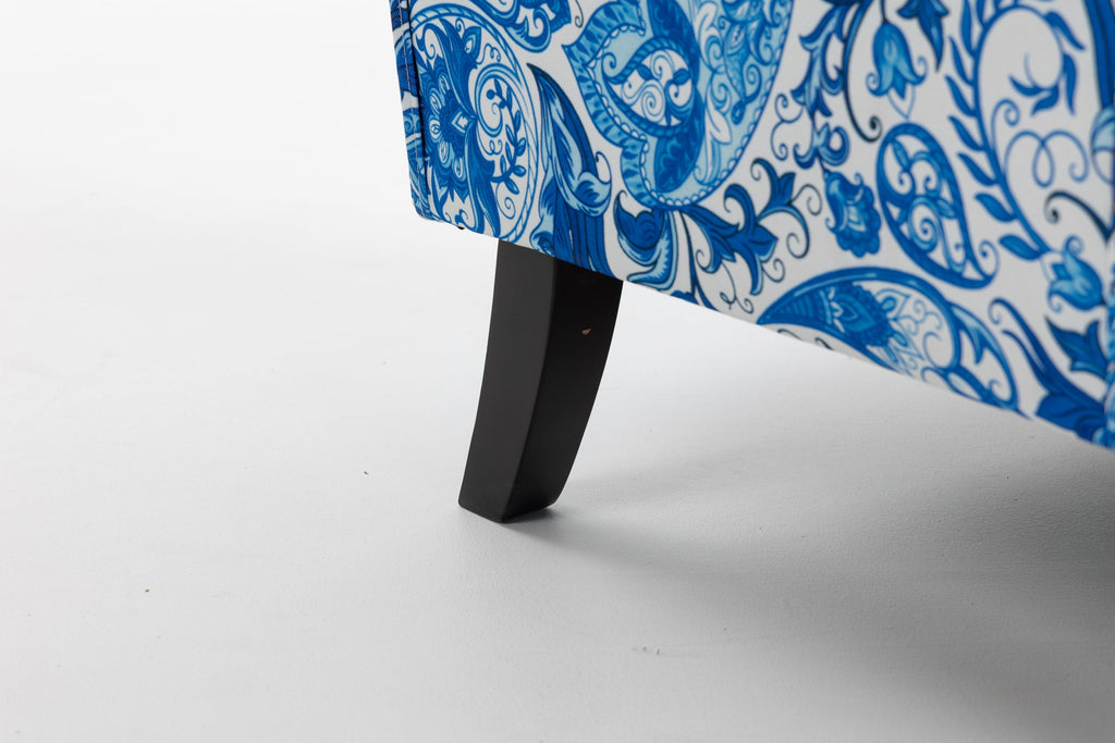 Upholstered Accent Chair with Blue and White Porcelain Print