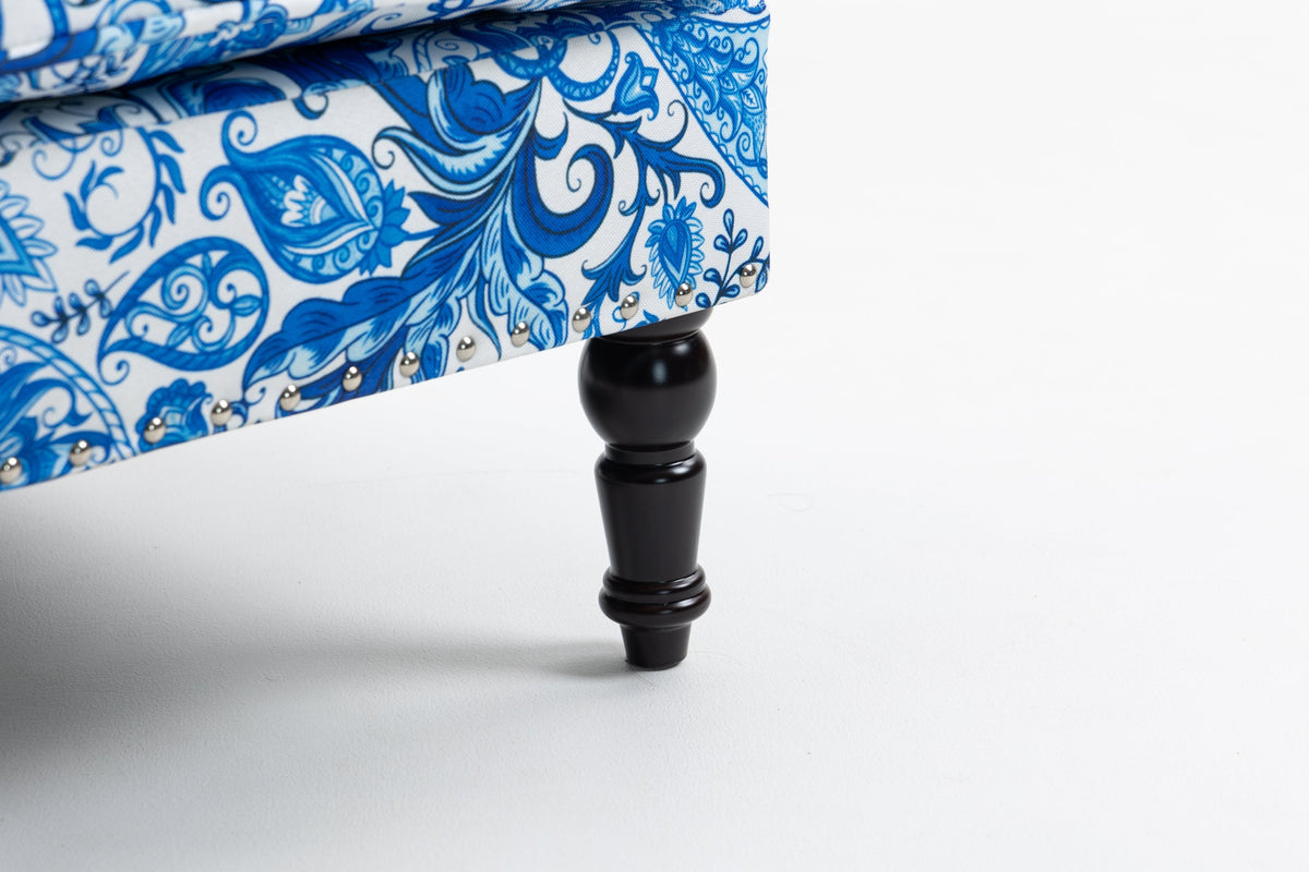 Upholstered Accent Chair with Blue and White Porcelain Print