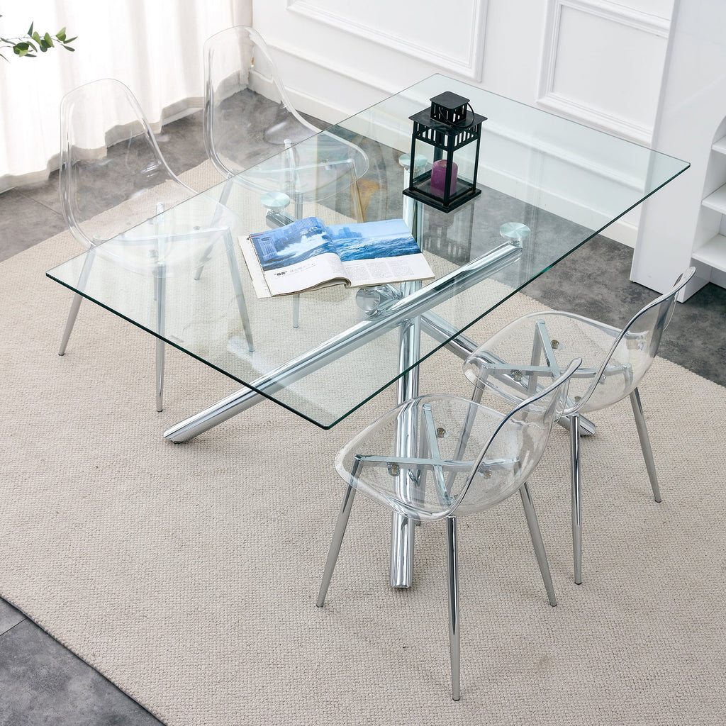 Modern Minimalist Transparent Dining Chair Set with Ergonomic PET Seat - Clear/Silver