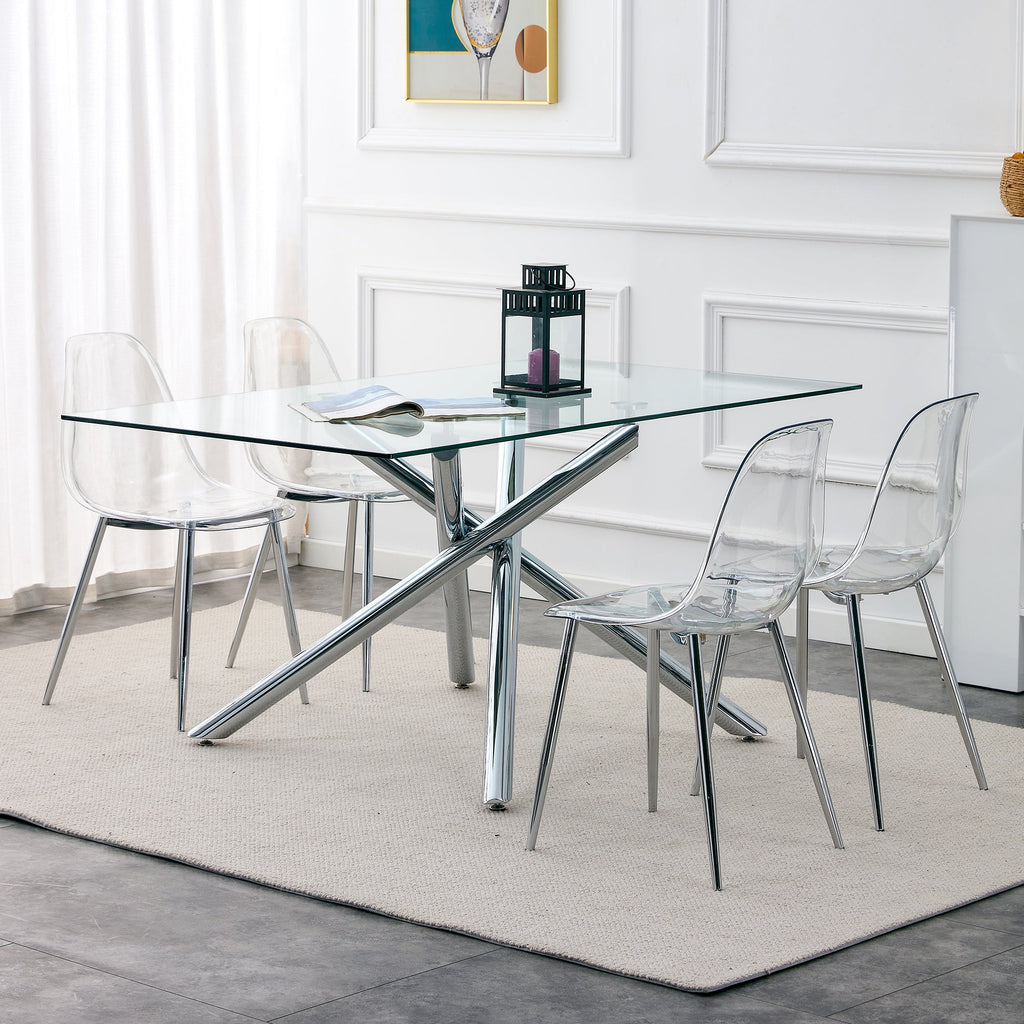 Modern Minimalist Transparent Dining Chair Set with Ergonomic PET Seat - Clear/Silver