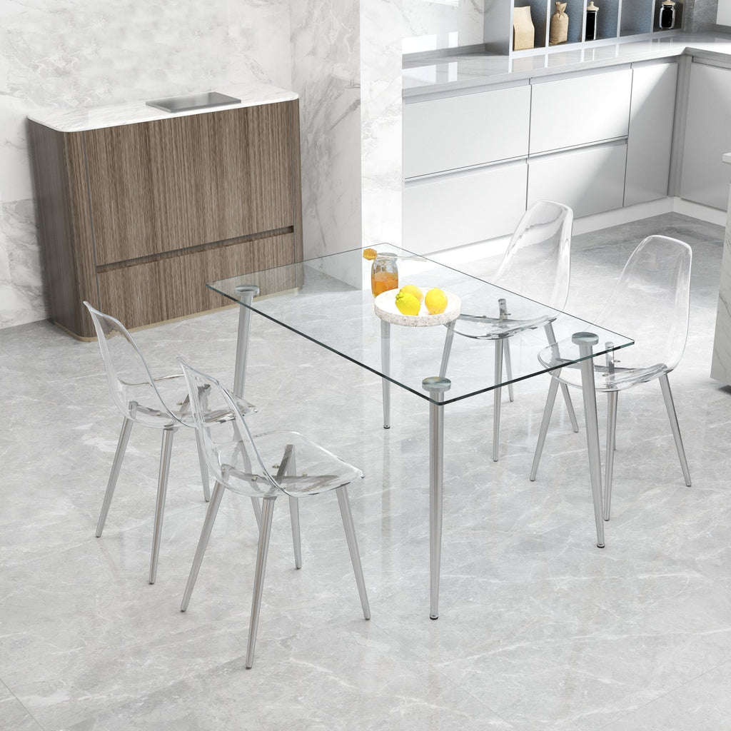 Modern Minimalist Transparent Dining Chair Set with Ergonomic PET Seat - Clear/Silver