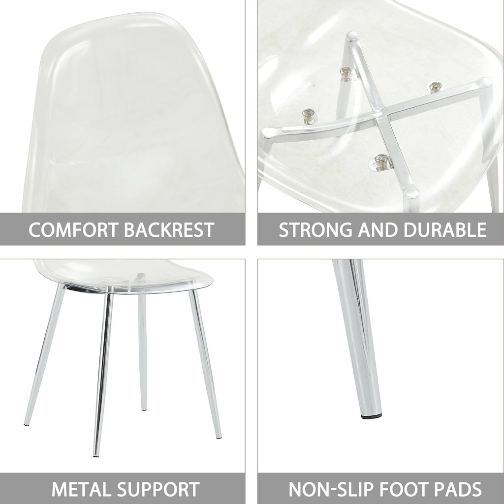 Modern Minimalist Transparent Dining Chair Set with Ergonomic PET Seat - Clear/Silver