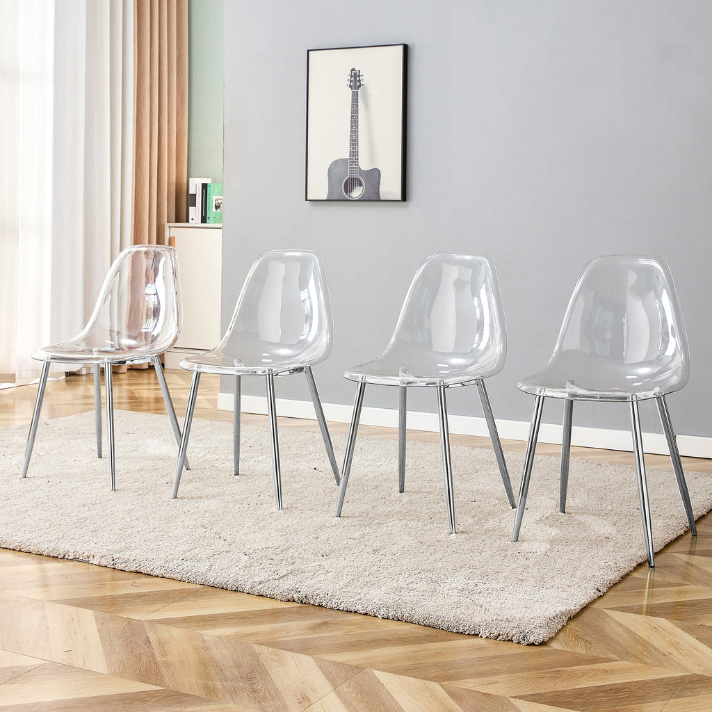 Modern Minimalist Transparent Dining Chair Set with Ergonomic PET Seat - Clear/Silver