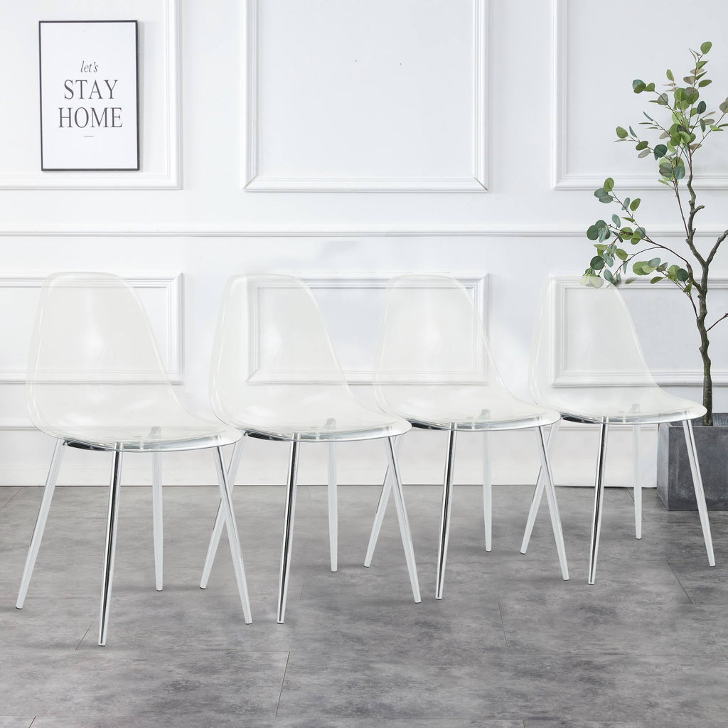 Modern Minimalist Transparent Dining Chair Set with Ergonomic PET Seat - Clear/Silver