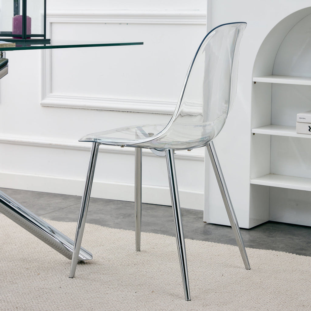 Modern Minimalist Transparent Dining Chair Set with Ergonomic PET Seat - Clear/Silver