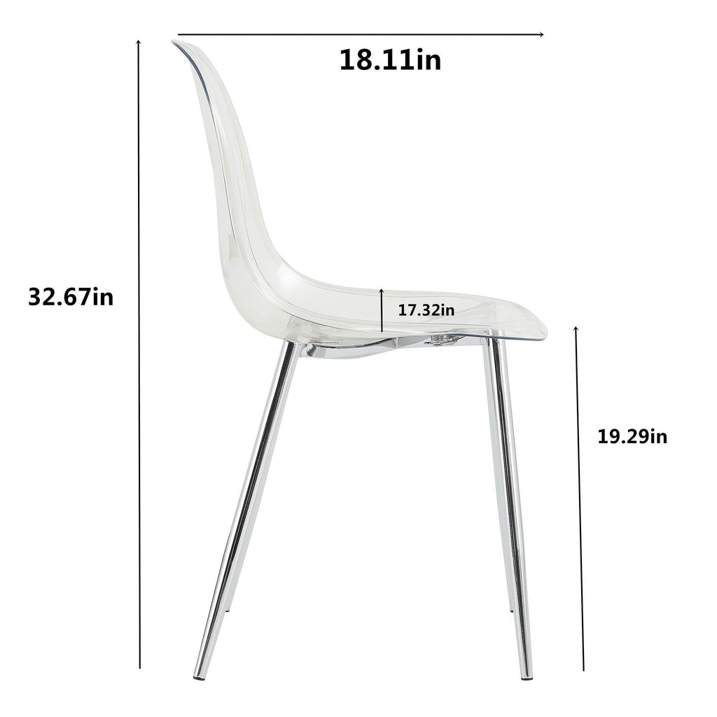 Modern Minimalist Transparent Dining Chair Set with Ergonomic PET Seat - Clear/Silver