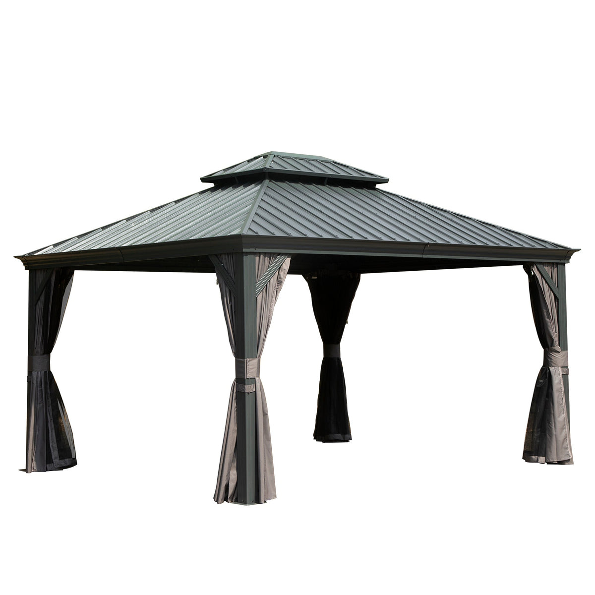 10' x 12' Hardtop Gazebo with Double Roof Canopy and Aluminum Frame - Grey