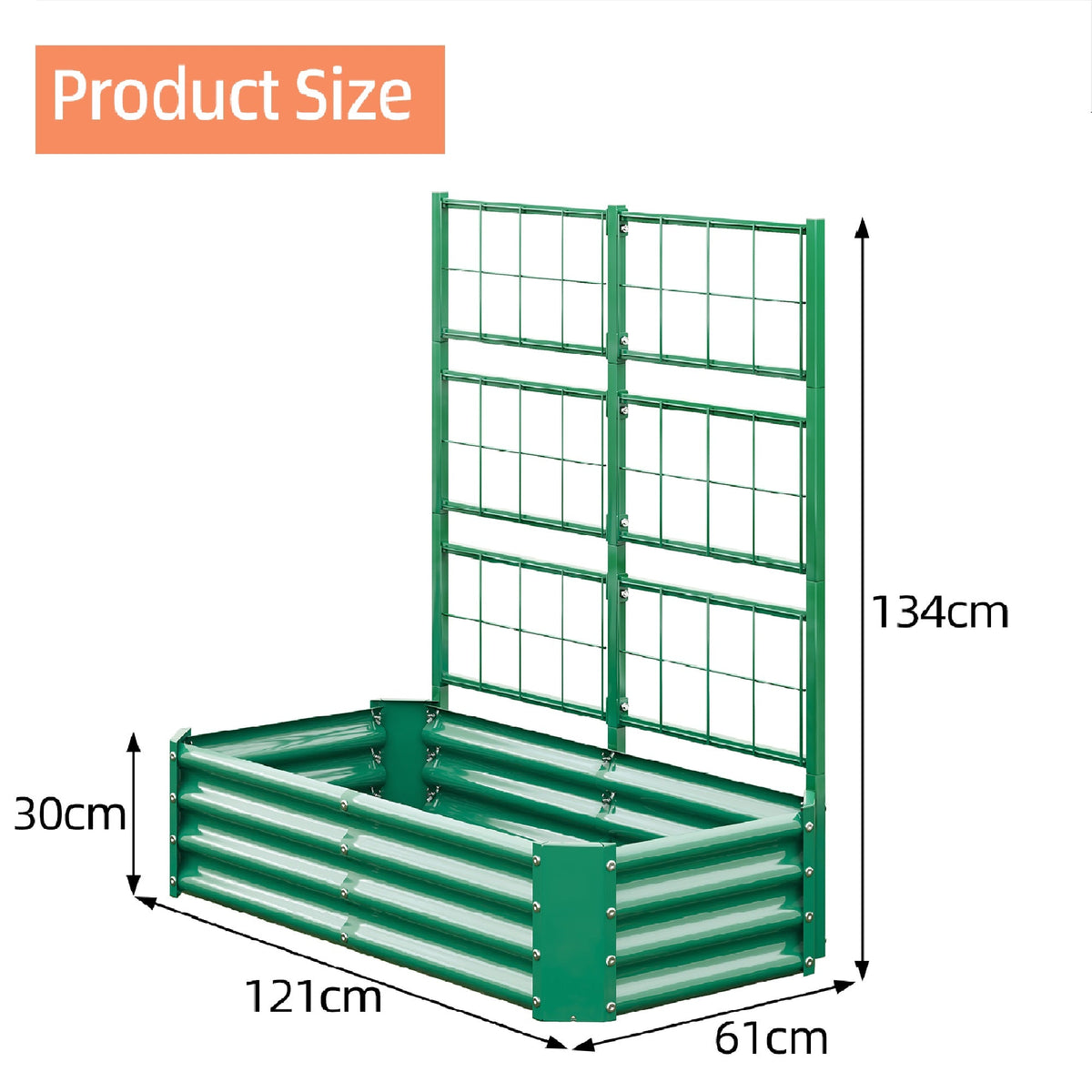 Galvanized Raised Garden Bed with Arch Trellis – Green
