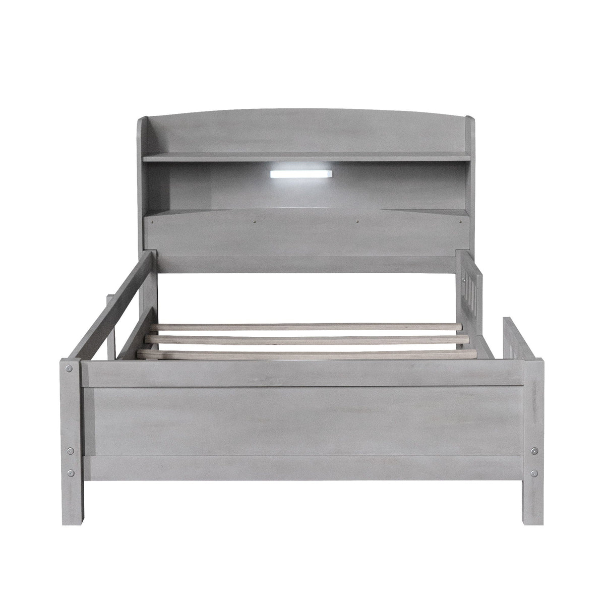 Wood Platform Storage Bed with LED Light & Storage Headboard - White or Dark Gray