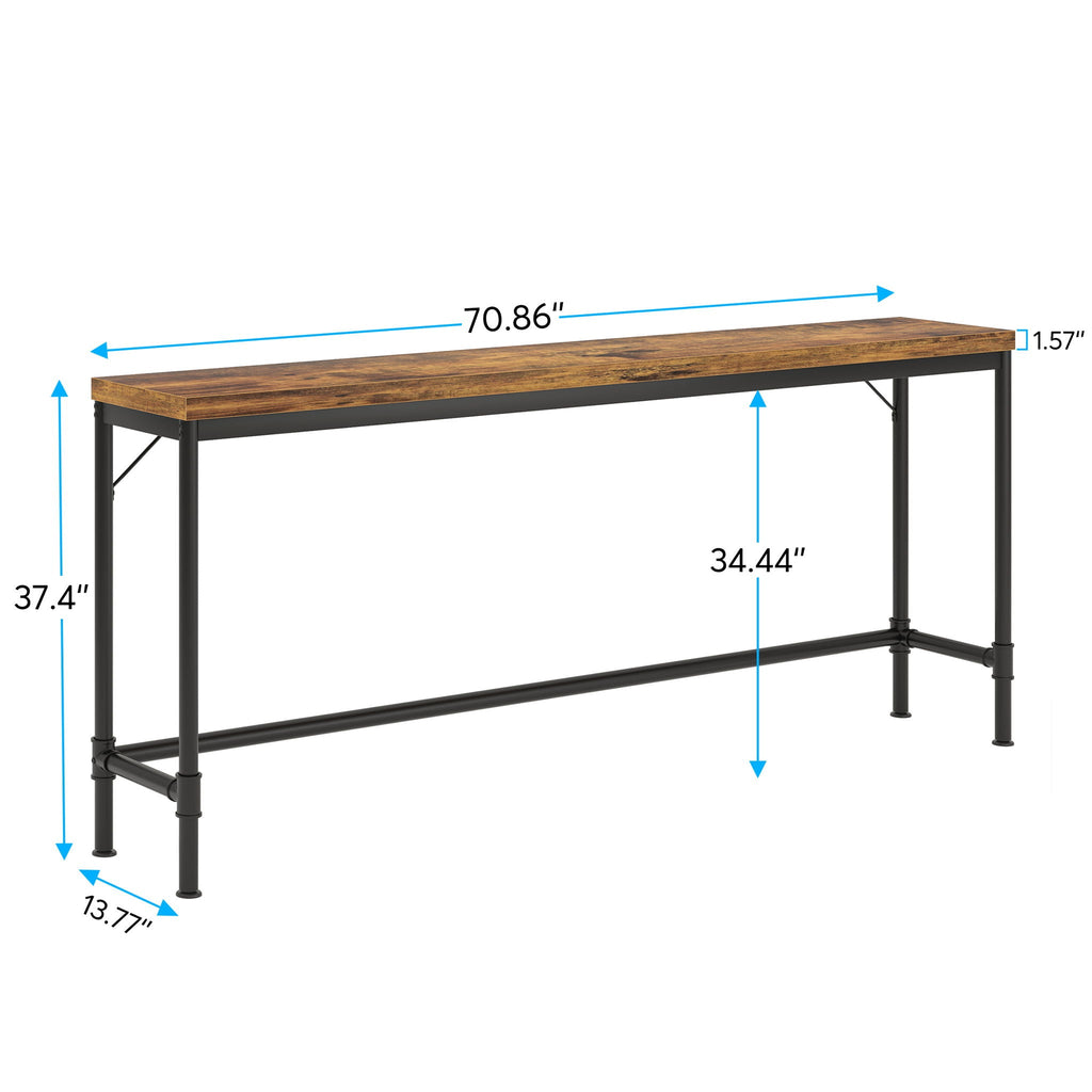 Extra Long Console Table with Industrial Bar-Height - Brown / Black