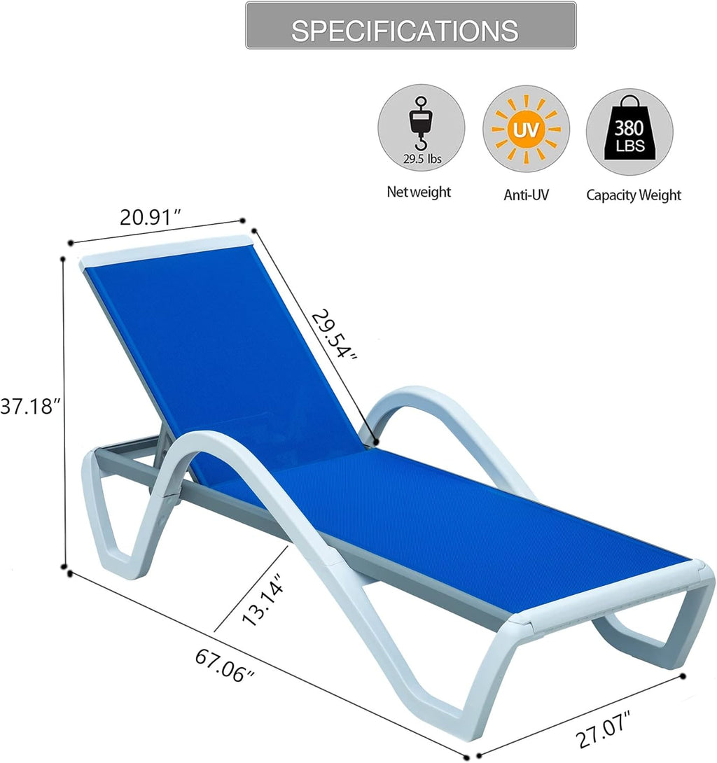 Adjustable Aluminum Patio Chaise Lounge Chair with Armrest - Blue
