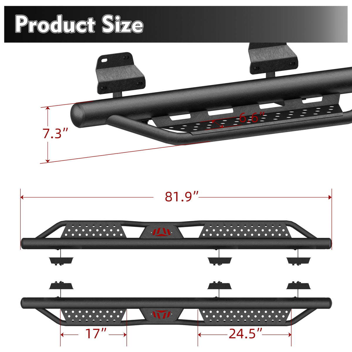 Running Boards for Ford SuperCrew Cab with Non-Slip Surface - Carbon Steel