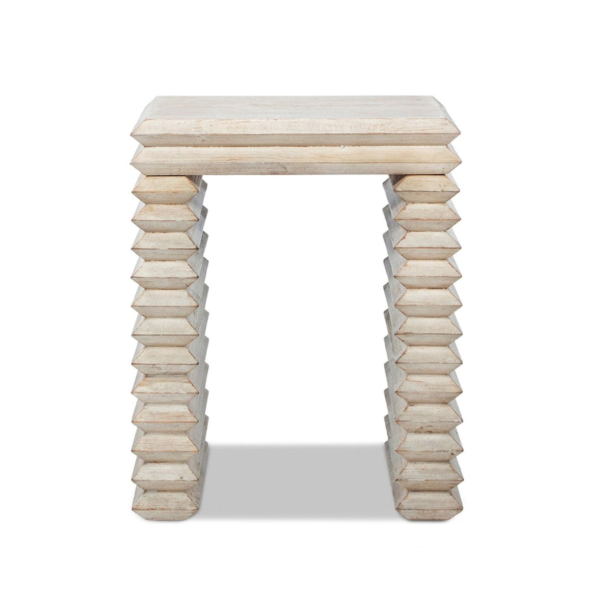 Geometric Waterfall Console Table with Solid Wood Construction - White or Light Brown