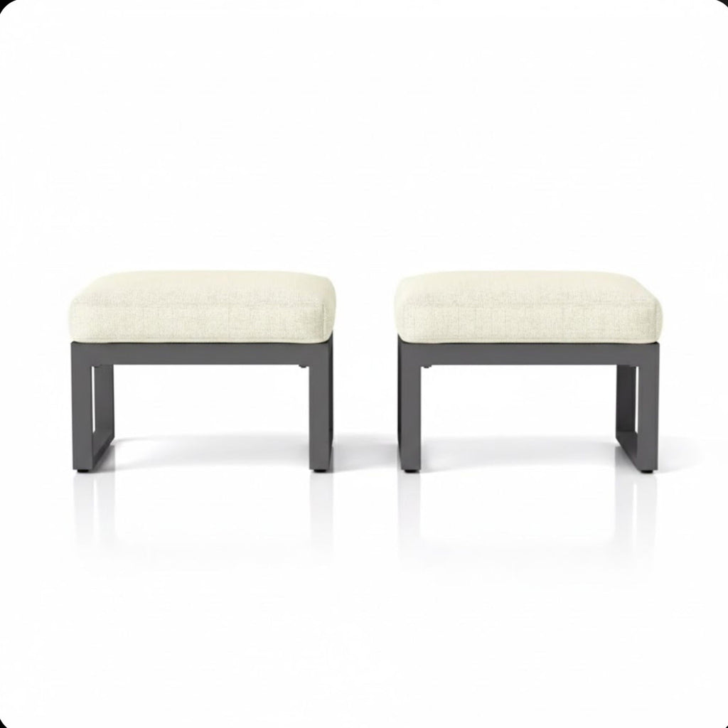 All-Weather Patio Ottomans with Thick Cushions - Beige or Dark Gray