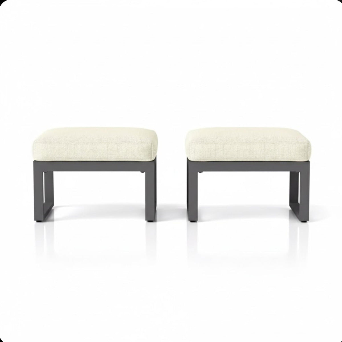 All-Weather Patio Ottomans with Thick Cushions - Beige or Dark Gray