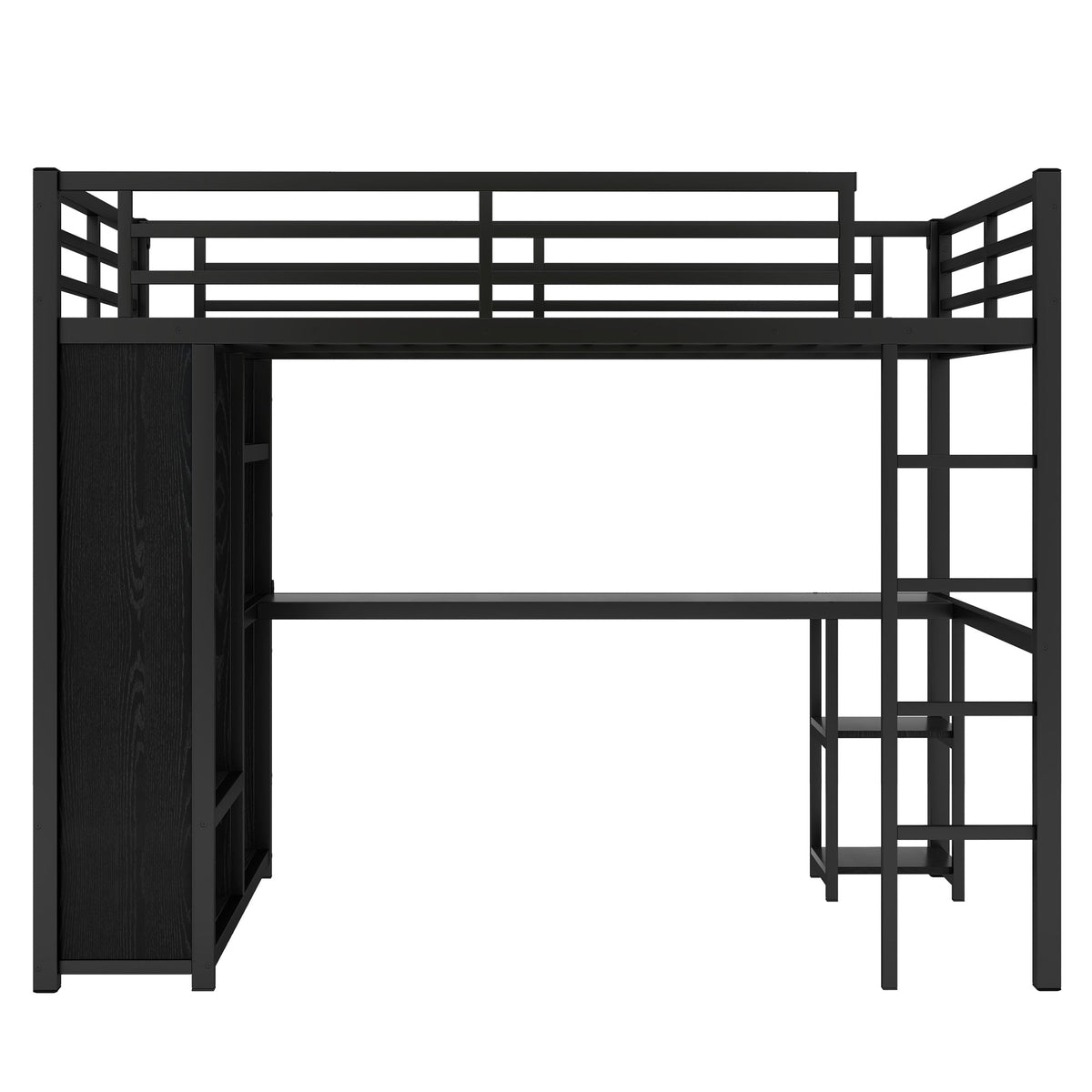 Full Size Loft Bed with Built-in Wardrobe and Desk