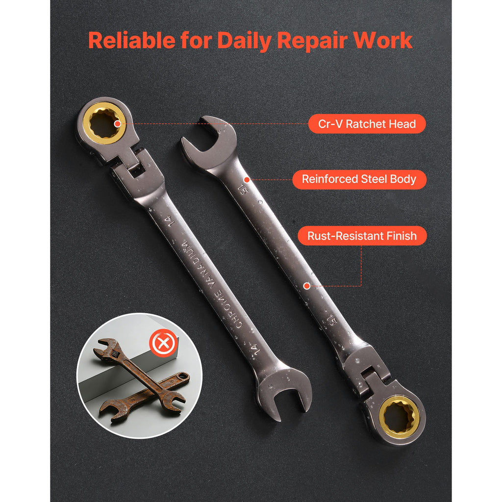 Flex-Head Ratcheting Wrench Set with Storage Case – 24-Piece SAE & Metric