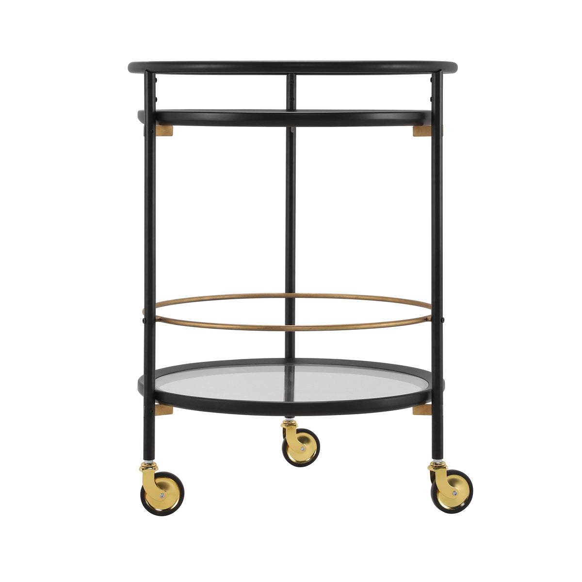 Modern Round Bar Cart with Tempered Glass Shelves - Black and Gold