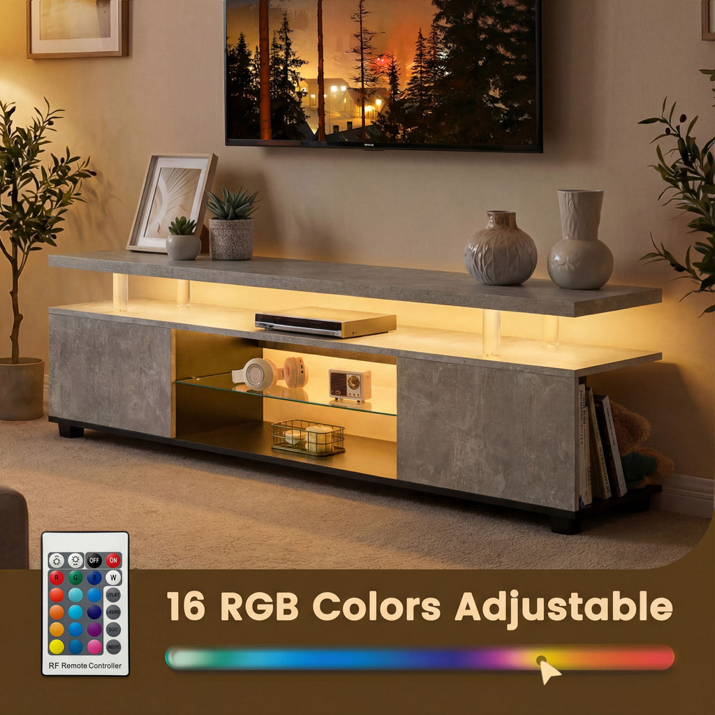 TV Stand with LED and Large Side Cabinet - White, Black, or Gray