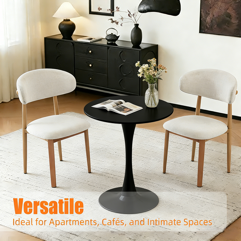 Black Round Dining Table with MDF Top and Matte Iron Base - Black