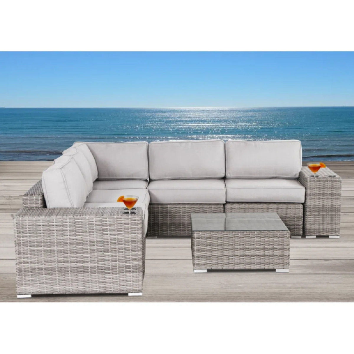 Modern Patio Rattan Sectional Set with Cushions - Multiple Set Options