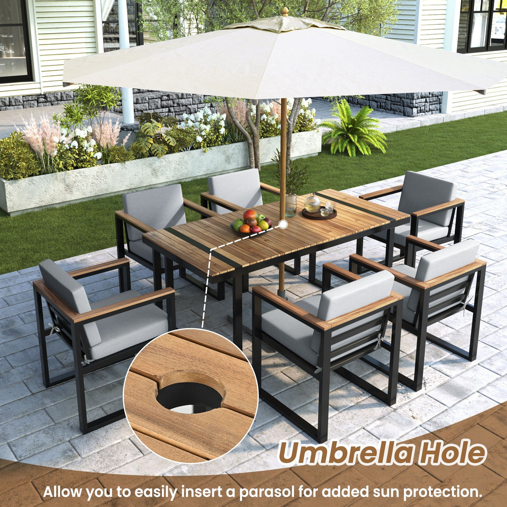 7 Piece Outdoor Dining Set with Removable Cushions - Gray or Beige