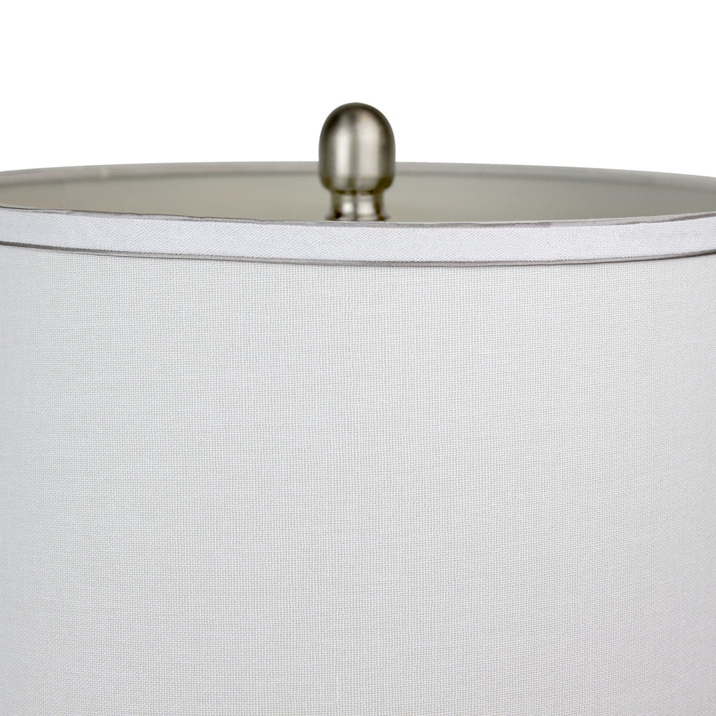 Contemporary Table Lamp Set with Linen Shade and Silver Trim - Nickel / White