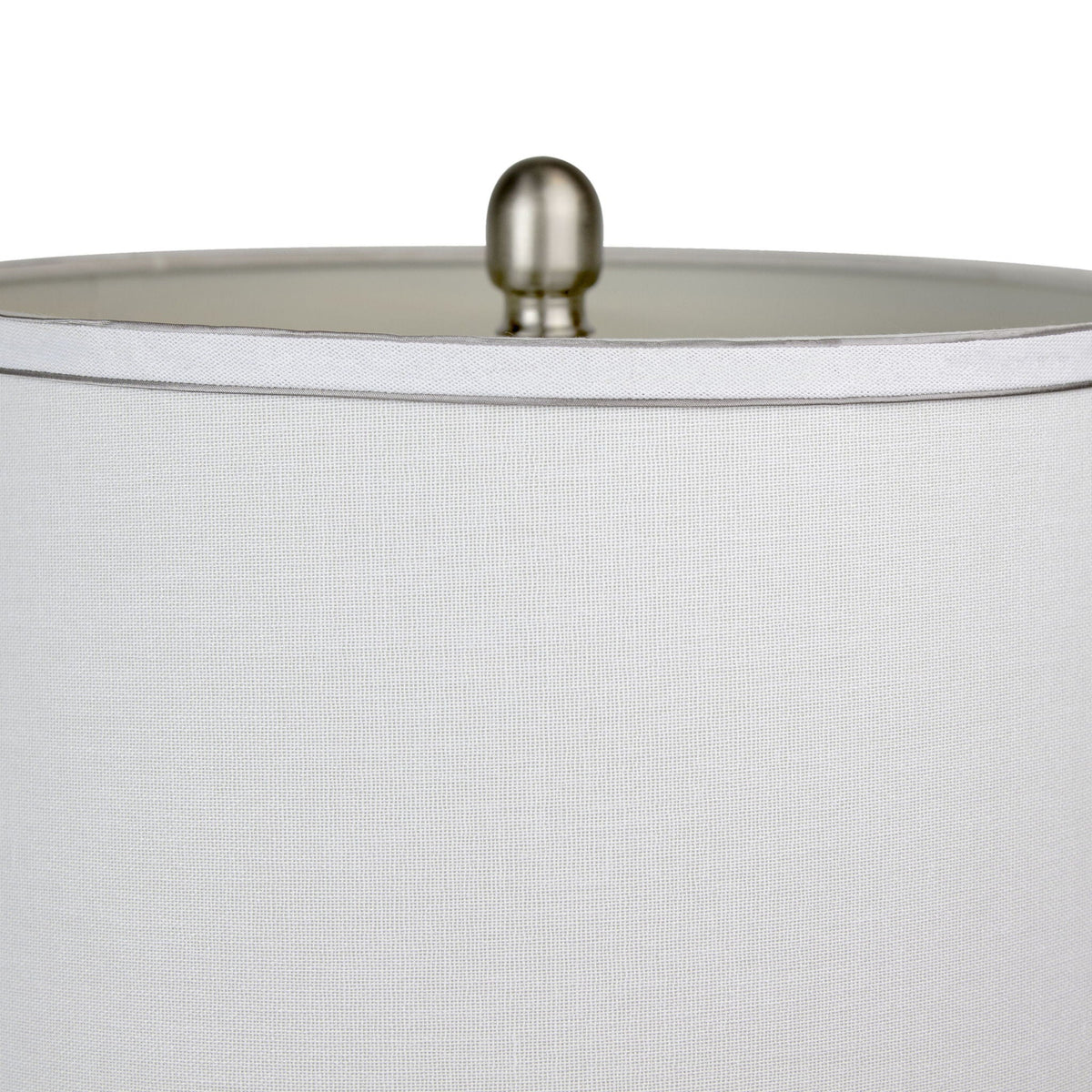 Contemporary Table Lamp Set with Linen Shade and Silver Trim - Nickel / White