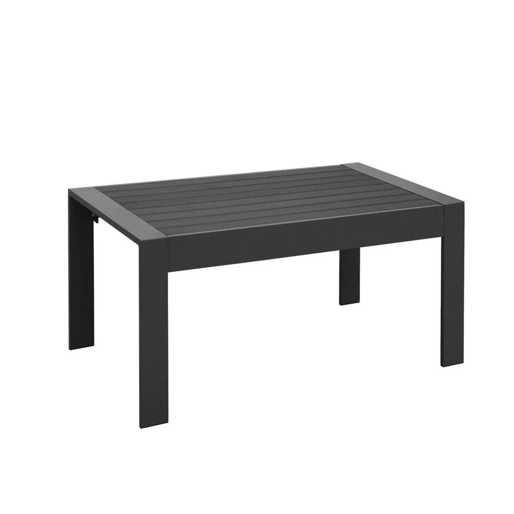 Modern Rectangle Outdoor Coffee Table with Slatted WPC Top - Dark Gray, White, Black