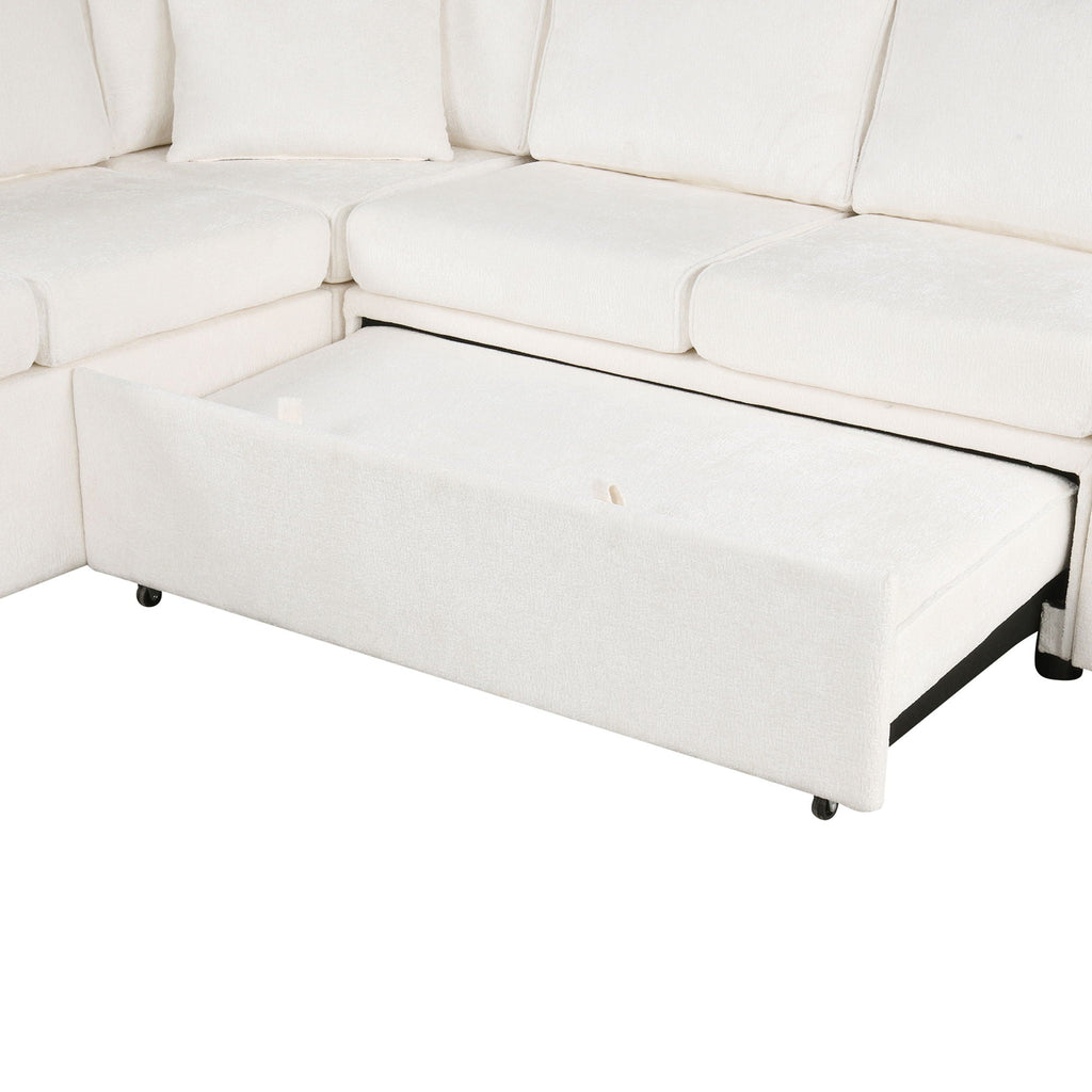 Sleeper Sectional Sofa with Storage Ottoman and USB Charging - White or Dark Gray