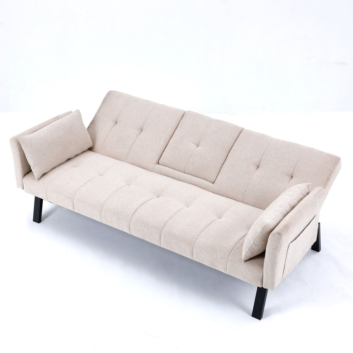 Foldable Sofa Bed with Cup Holder and Solid Wood Frame - Multiple Colors