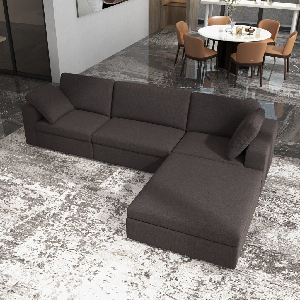 Dark Gray Modular Corner Sectional Sofa with Mid-Century Modern Design - Left Arm Facing