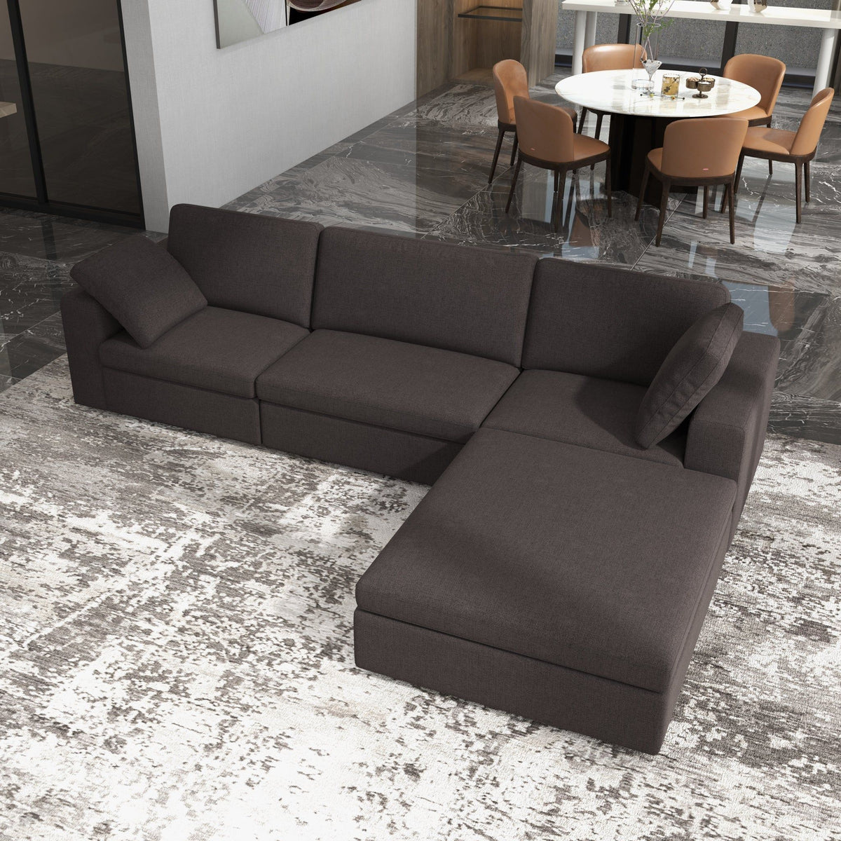 Dark Gray Modular Corner Sectional Sofa with Mid-Century Modern Design - Left Arm Facing