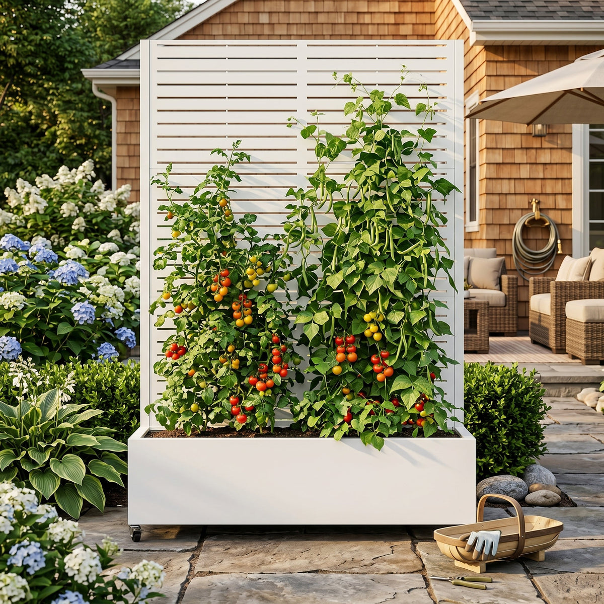 Metal Planter Box with Trellis - Galvanized Metal Garden Planter, White or Black