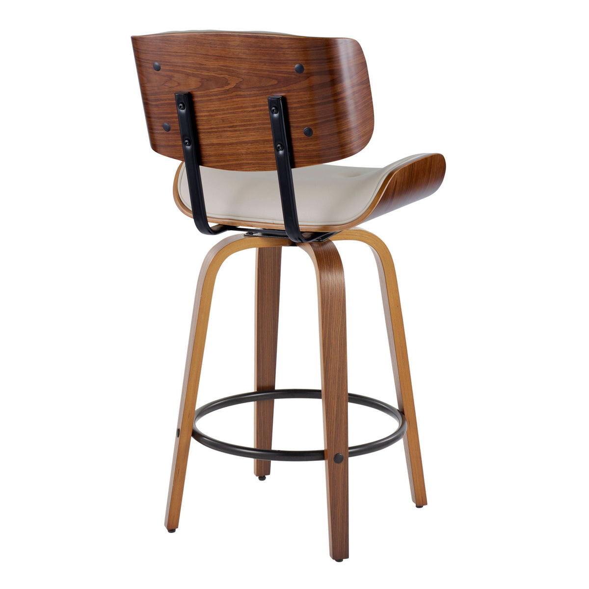 Mid-Century Modern Counter Stool with Swivel & Footrest - Black, Gray, Dark Gray (Set of 2)