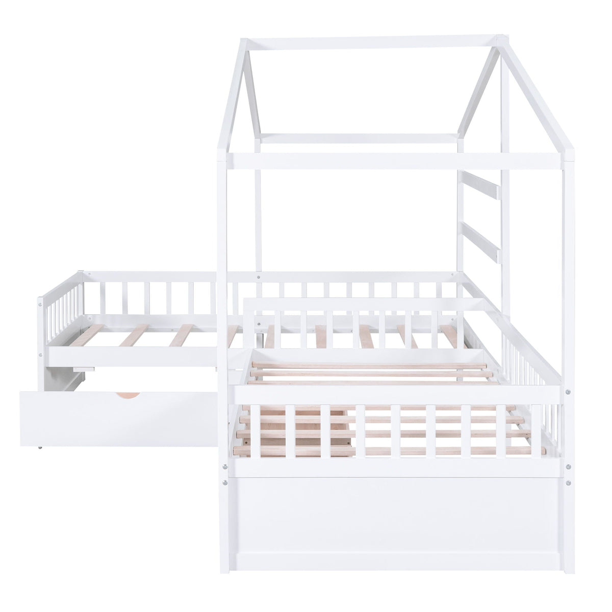 L Shape Twin Platform Bed with 3 Storage Drawers - Dark Gray or White