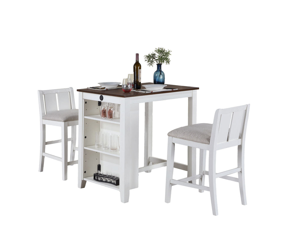 3 Piece Counter Height Dining Set with Storage Shelves - Gray or White
