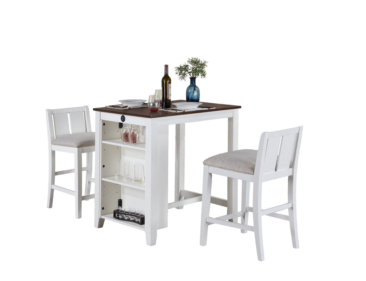 3 Piece Counter Height Dining Set with Storage Shelves - Gray or White