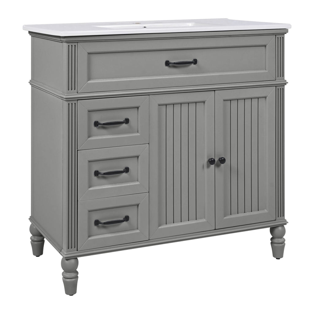 Bathroom Vanity With Sink and Drawers - Freestanding Solid Wood Cabinet