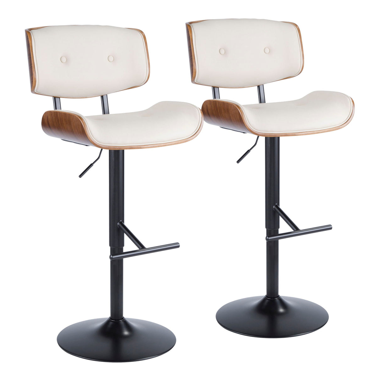 Mid-Century Modern Adjustable Barstool with Swivel - Black, White, Dark Gray