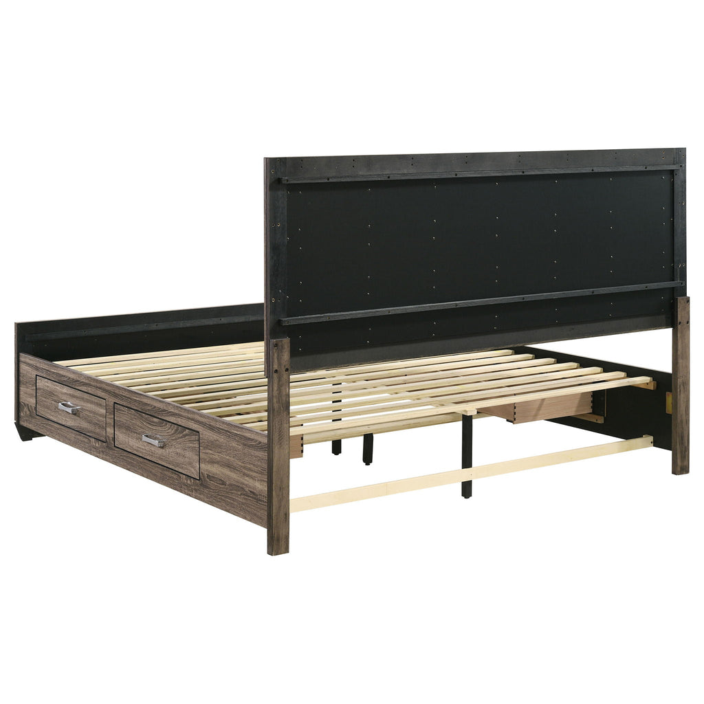 Oatfield Panel Bed with Slatted Design - Dark Brown