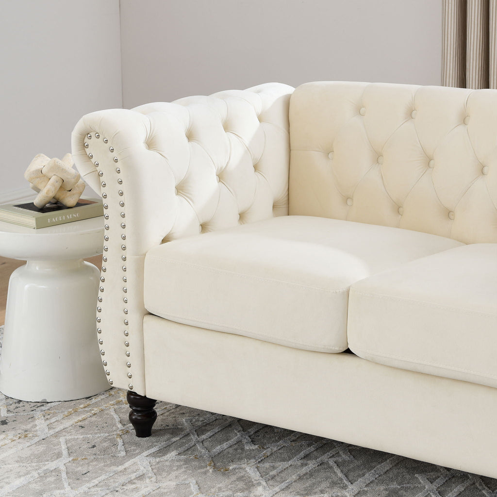 Chesterfield Sofa with Rolled Arms and Nailhead Trim – Solid Wood Frame