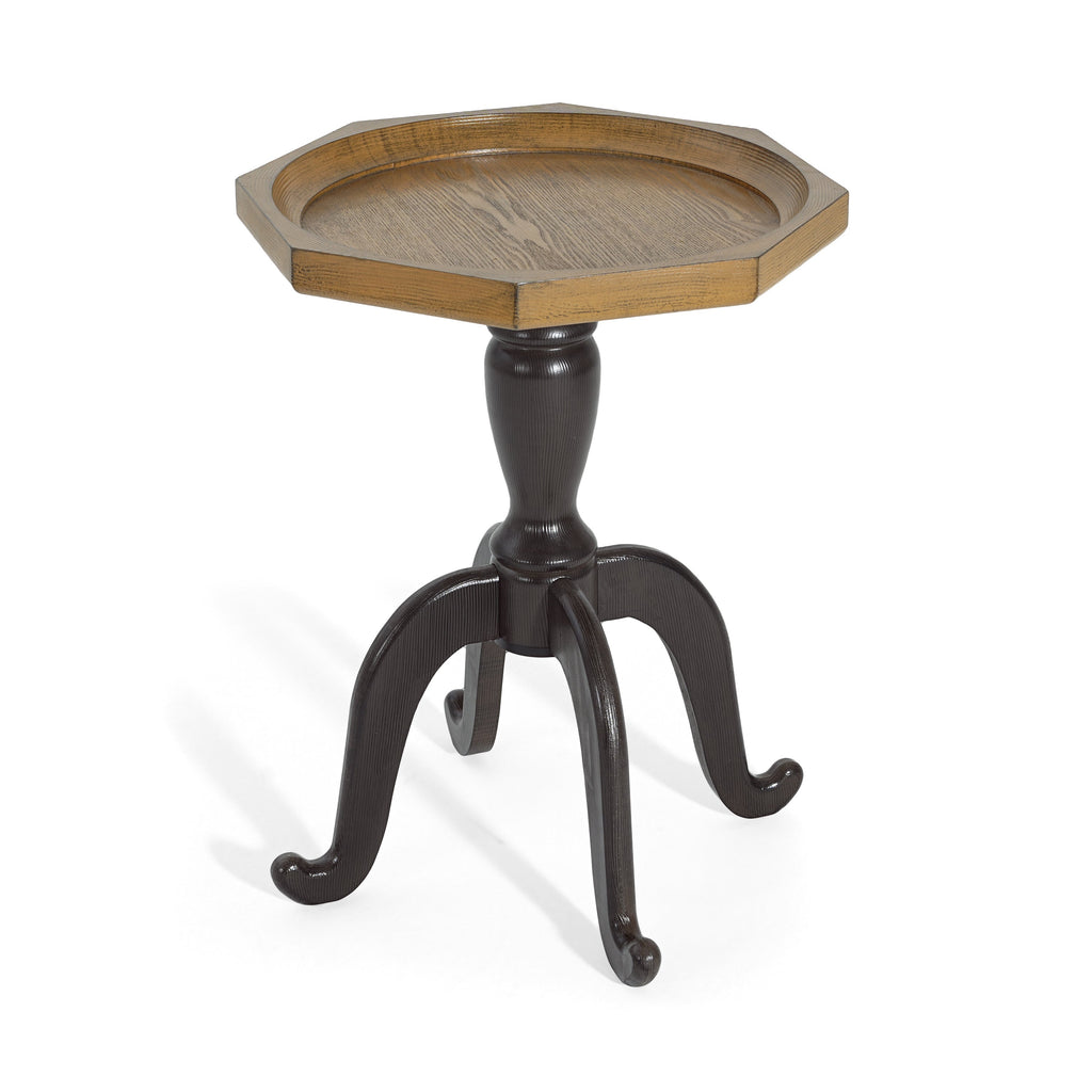 Natural & Black End Table with Octagonal Top – French Country Style
