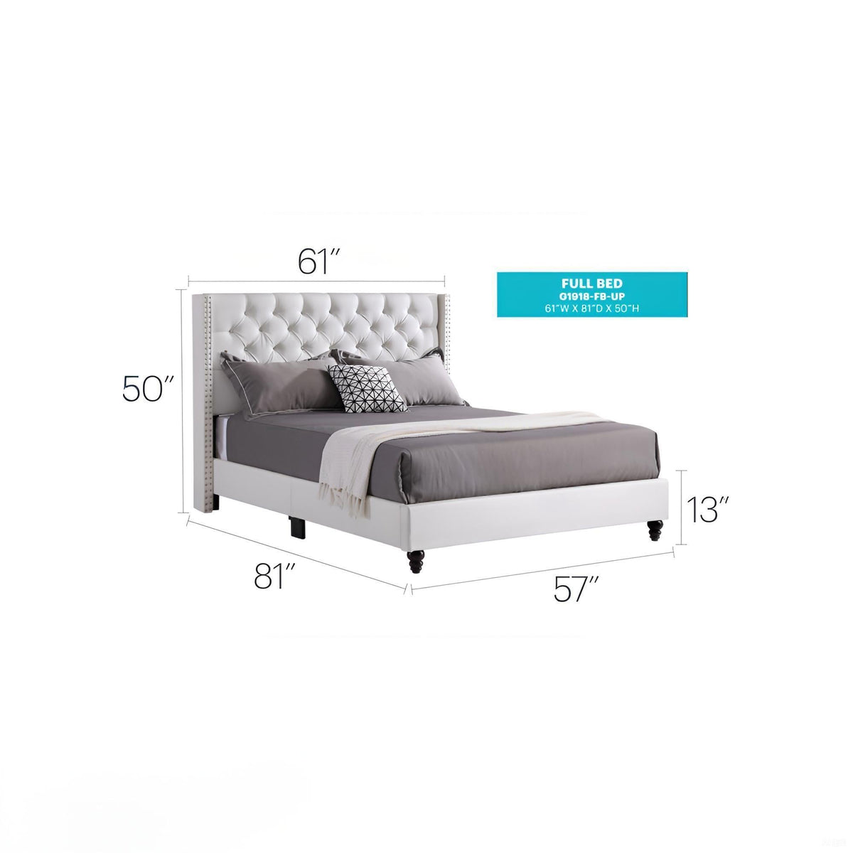 Upholstered Nailhead Trim Chic Bed with Tufted Headboard - Multiple Colors